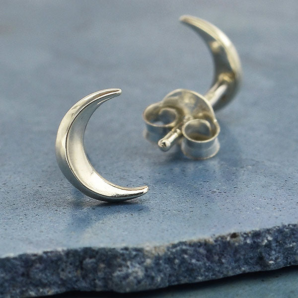 Moon Stud Earrings Silver