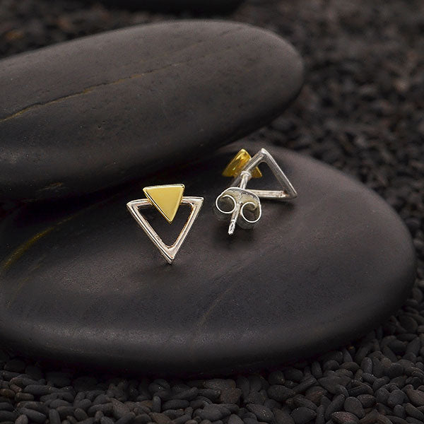 Triangle Stud Earrings Silver & Bronze