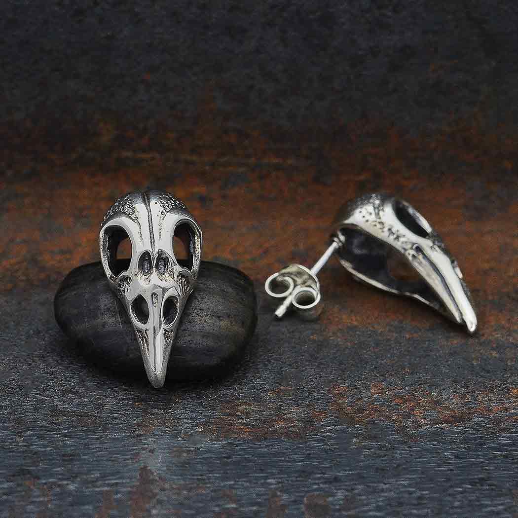 Raven Skull Large Stud Earrings