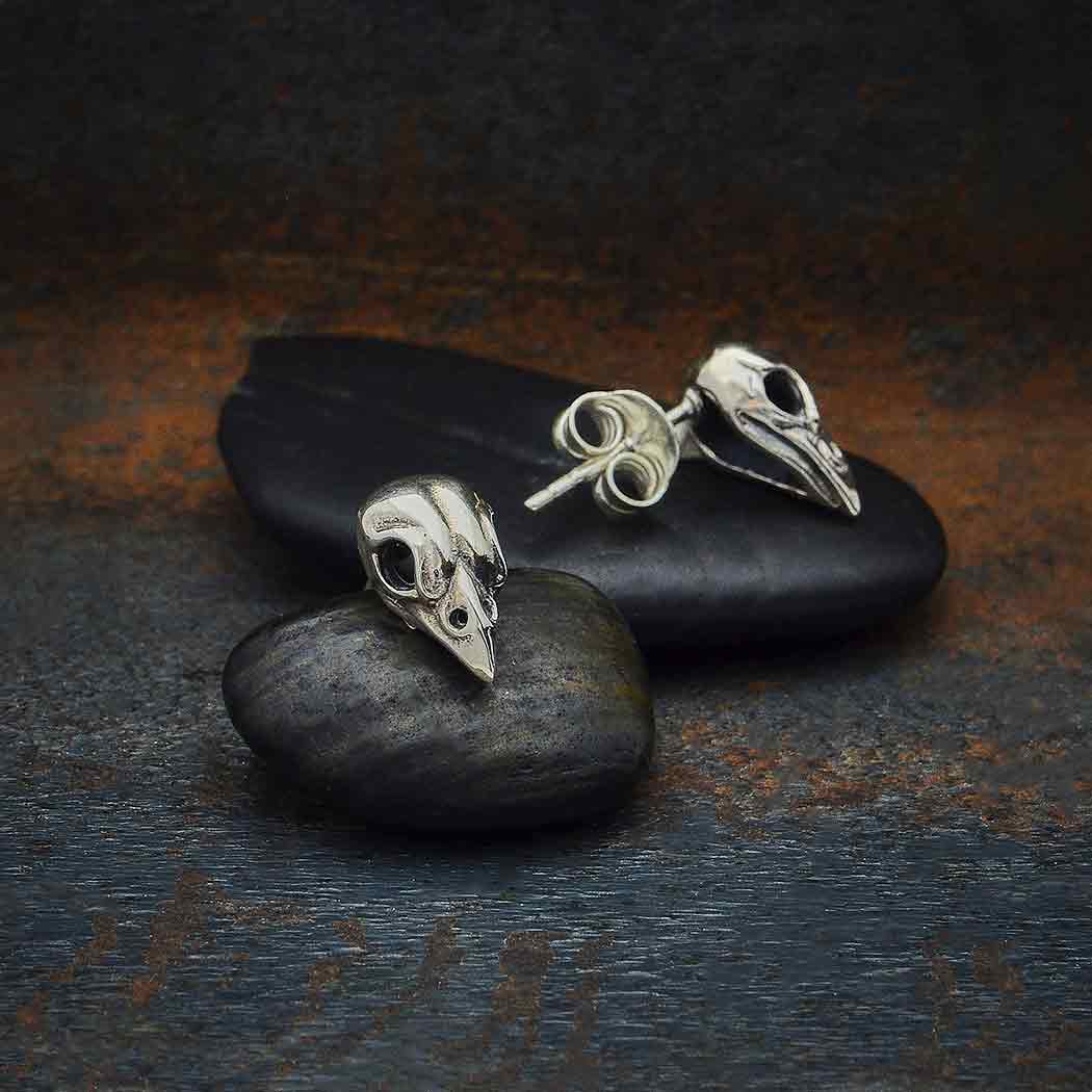 Raven Skull Small Stud Earrings