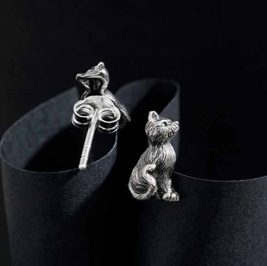 Cat Stud Earrings Silver