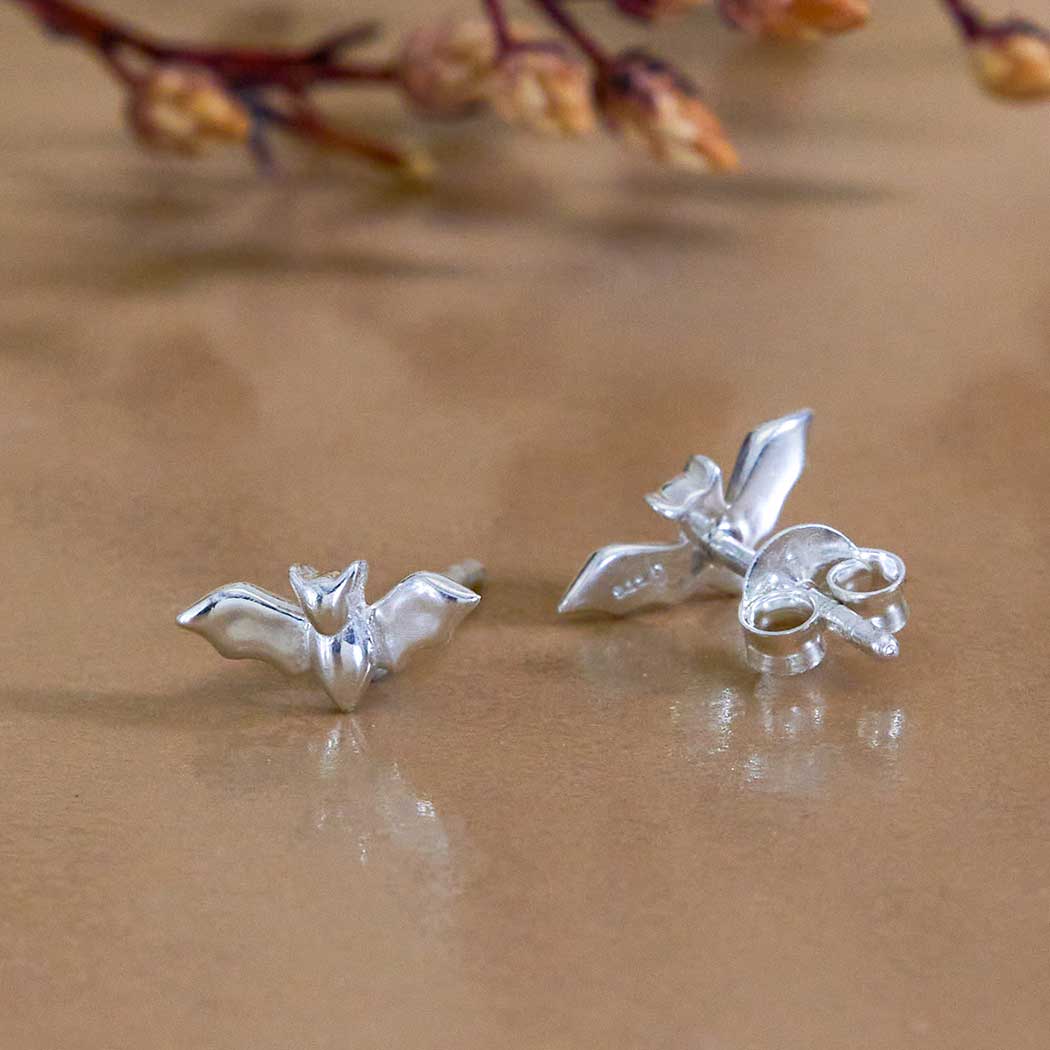 Bat Stud Earrings Silver