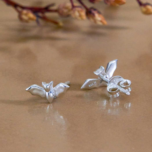 Bat Stud Earrings Silver