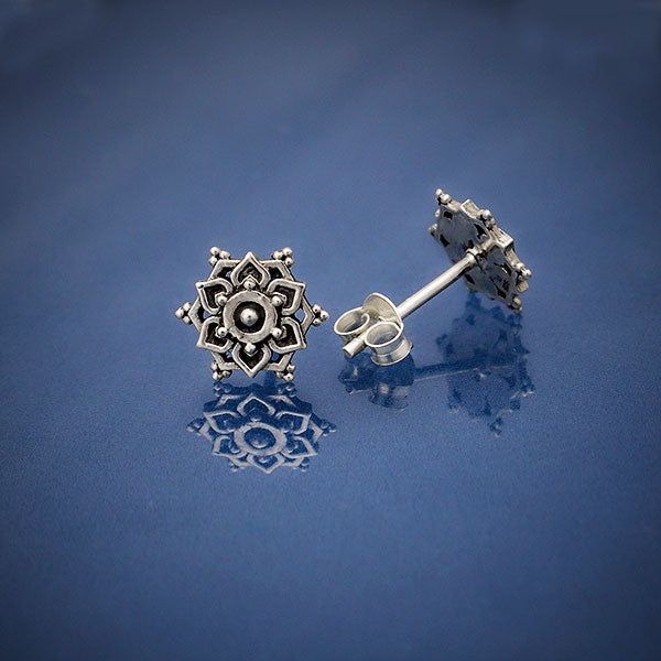 Mandala Stud Earrings - Silver