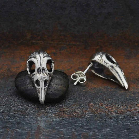 Raven Skull Large Stud Earrings